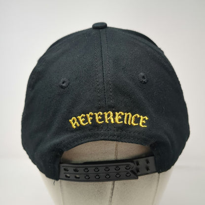 Reference 5 Panel Black Hat One Size Graphic Brim Snapback Script Embroidery