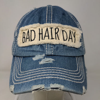 Bad Hair Day Strapback Hat Blue One Size Distressed Adjustable Vintage