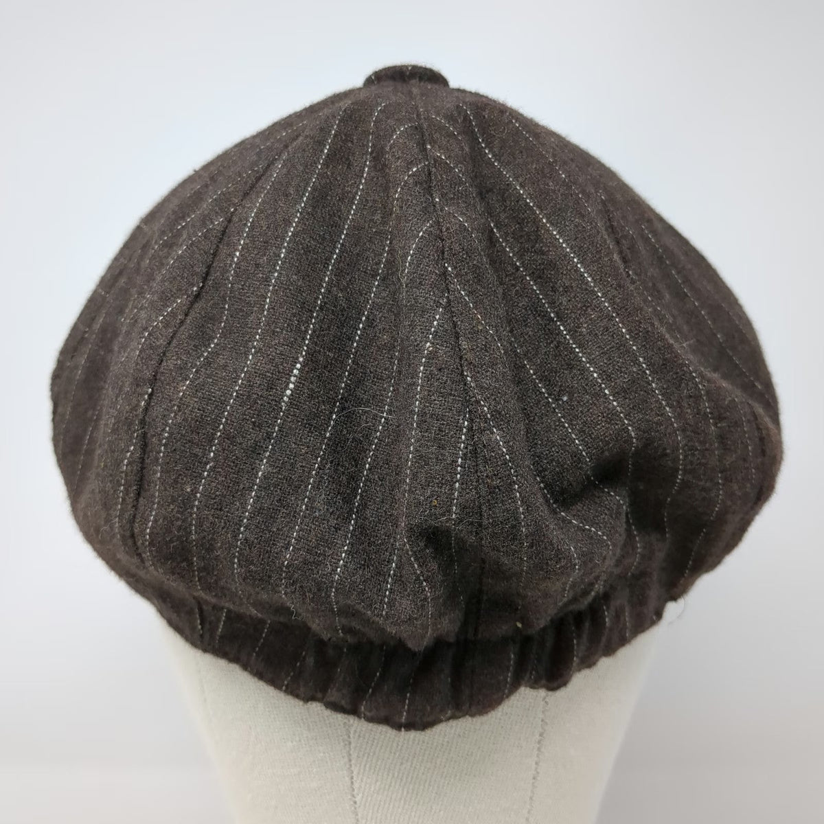 Army Cap Brown One Size Pinstripe Wool Blend Lined Elastic Back Cadet Style Hat