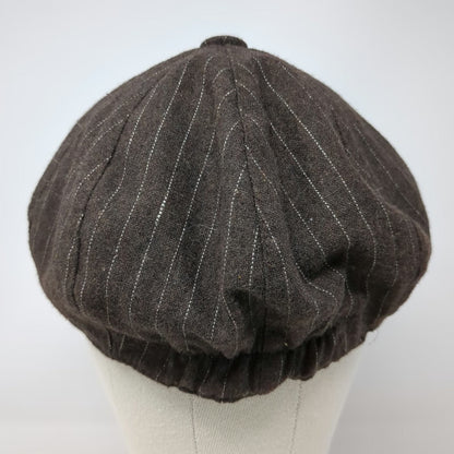 Army Cap Brown One Size Pinstripe Wool Blend Lined Elastic Back Cadet Style Hat