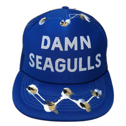 SWR Blue Vintage Trucker Hat Damn Seagulls Novelty Bird Poop Mesh Snapback