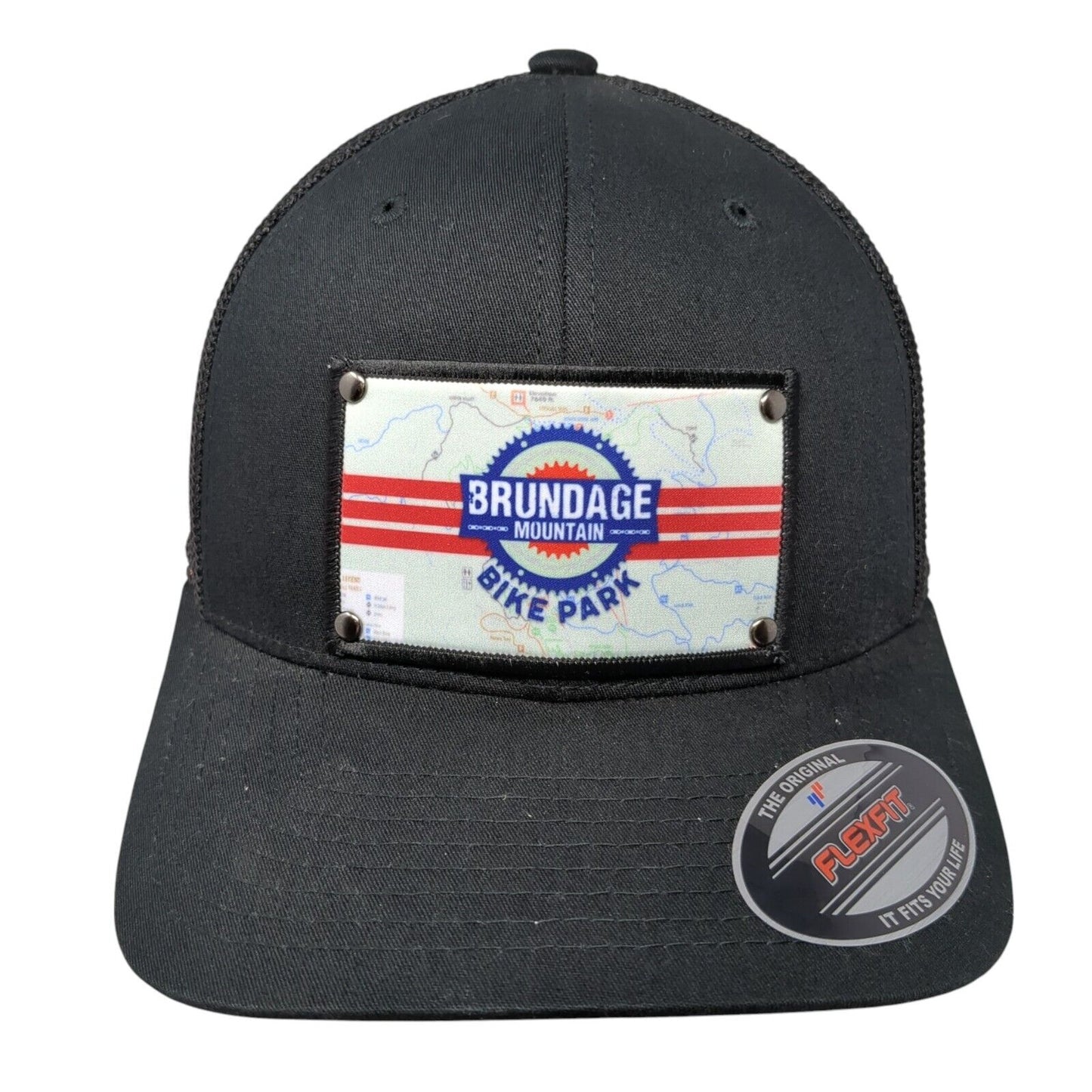 Brundage Mountain Bike Park Fitted Trucker Hat Black OS Flexfit Mesh Yupoong