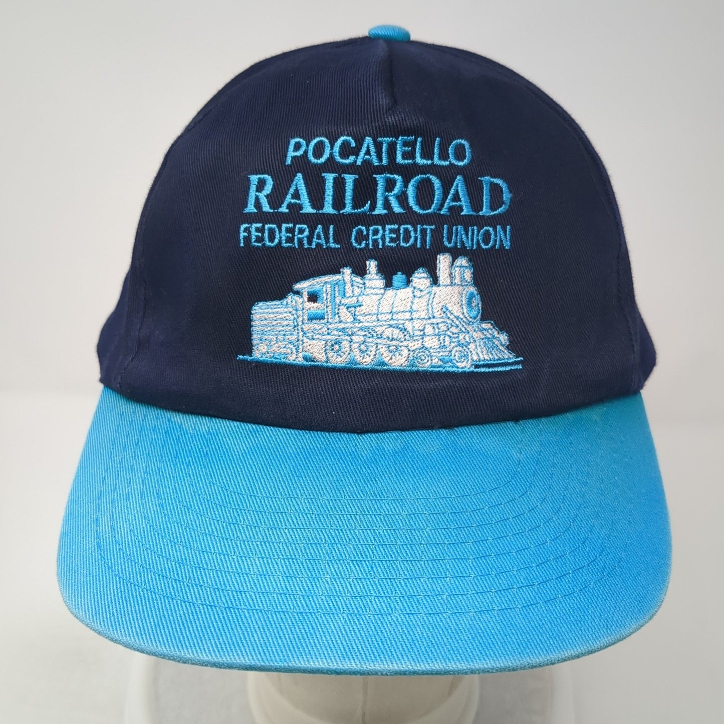 Pocatello Railroad Federal Credit Union Snapback Hat Blue OS Adjustable Poppers