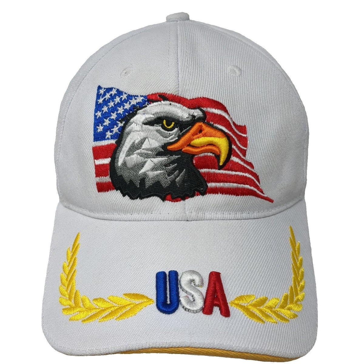 White Baseball Cap One Size Bald Eagle American Flag USA Scrambled Eggs Hat