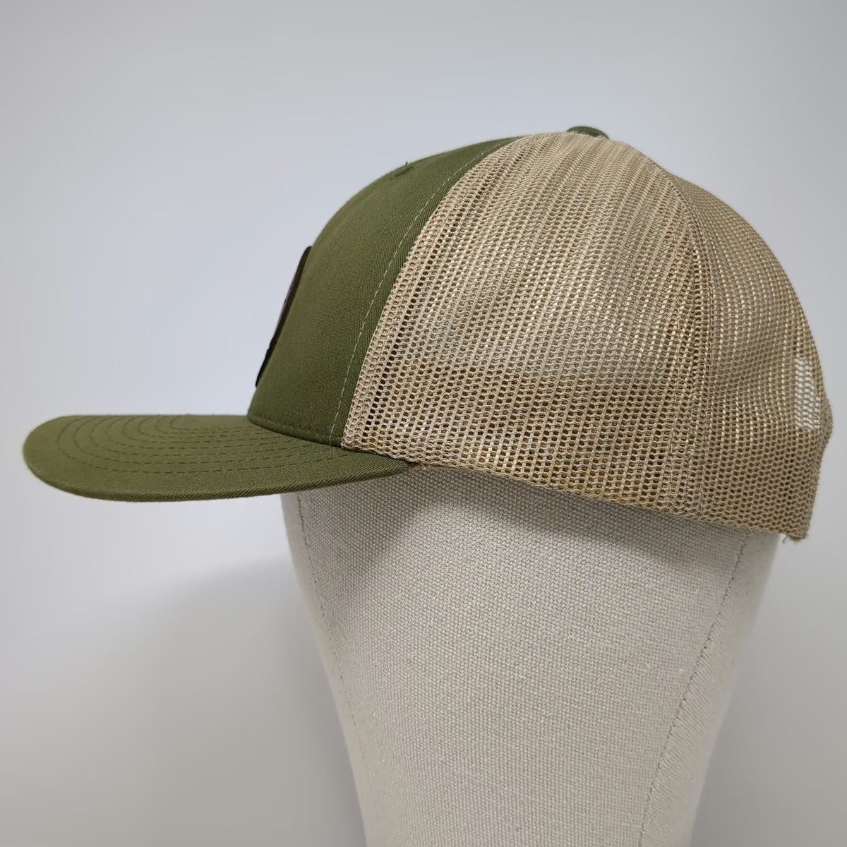 Yupoong Trucker Hat Green Beige One Size Idaho Steel Leather Patch Snapback Mesh