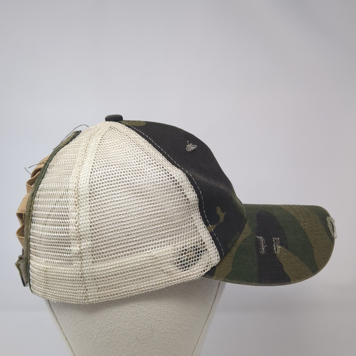 Unbranded Ponytail Back Trucker Hat Multicolor OS Adjustable Mesh Distressed