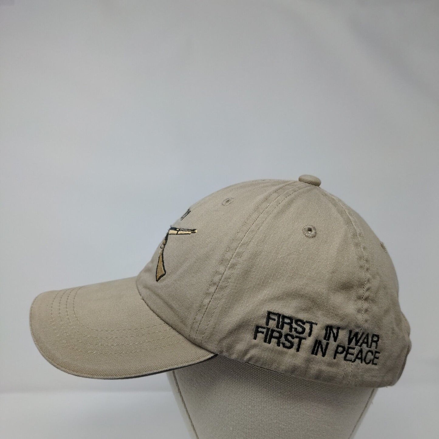 Crossed Rifles Strapback Hat Tan One Size First In War First In Peace