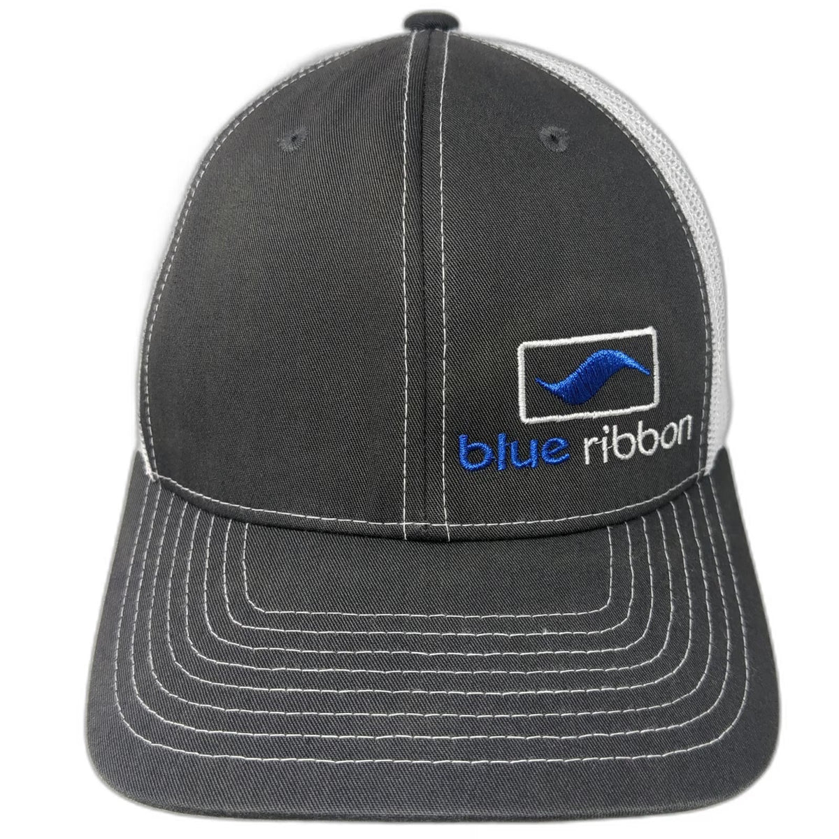 Richardson Trucker Hat Gray One Size Blue Ribbon Mesh Back Snapback Embroidered