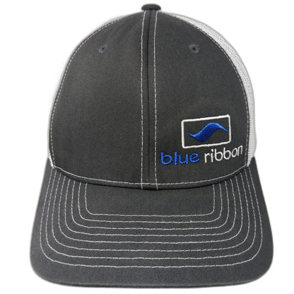 Richardson Trucker Hat Gray One Size Blue Ribbon Mesh Back Snapback Embroidered