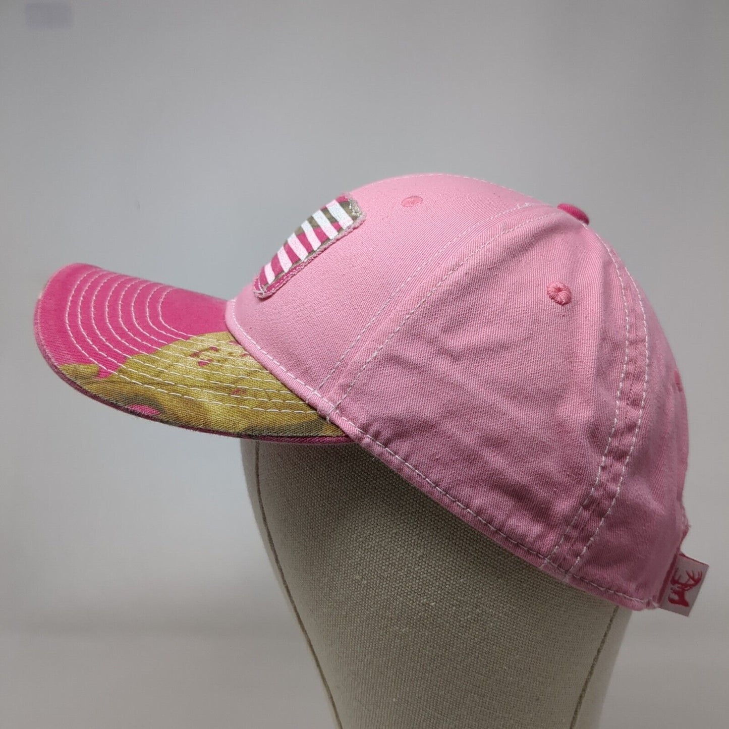 American Flag Strapback Hat Pink OS Adjustable Embroidered Patriotic Buck Wear