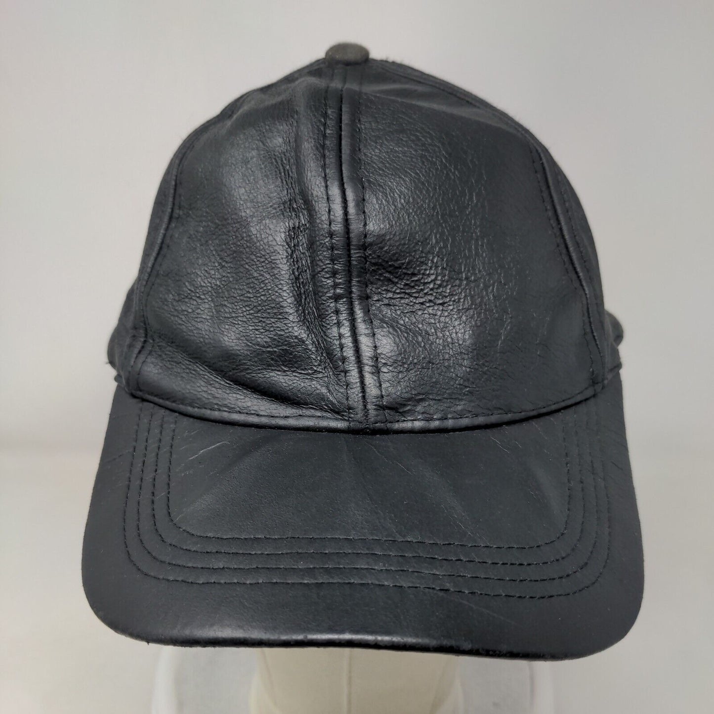 Cap By Bee Strapback Hat Black OSFA Adjustable Genuine Leather Blank
