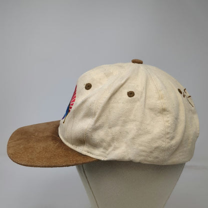 KC Baseball Cap Beige Brown Suede Brim Slideback Hat Embroidered Cat Pyramid