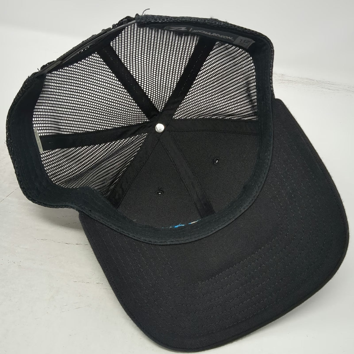 Richardson Trucker Hat Black Blue One Size Mesh Back Snapback Pfister Logo