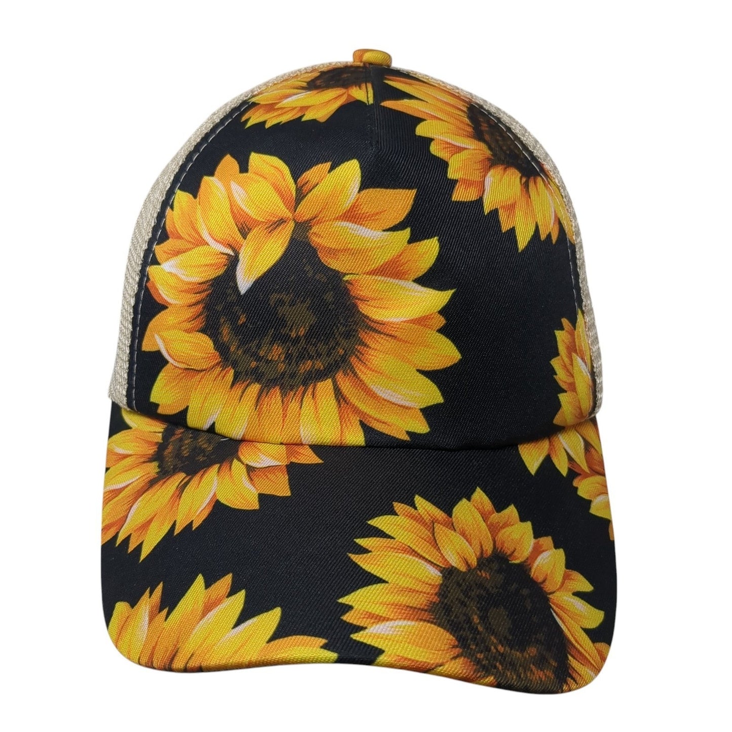 Sunflower Ponytail Trucker Hat Multicolor One Size Adjustable Mesh Back Floral