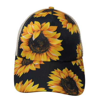 Sunflower Ponytail Trucker Hat Multicolor One Size Adjustable Mesh Back Floral