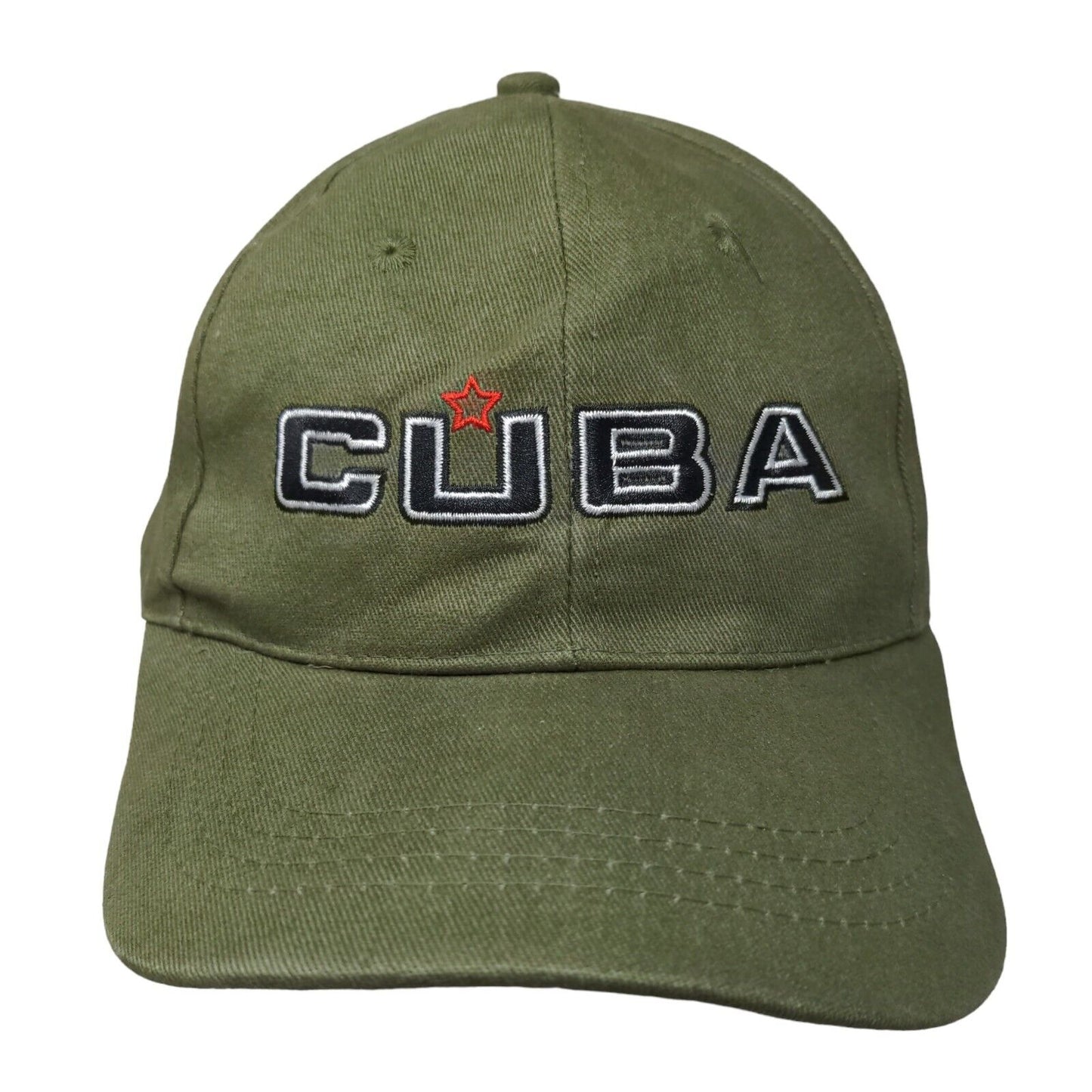 Cuba Strapback Hat Green One Size Embroidered Adjustable 6 Panel