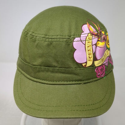 Army Cap Green One Size Forever Wild Tattoo Graphic Heart Rose Bird Cotton Hat