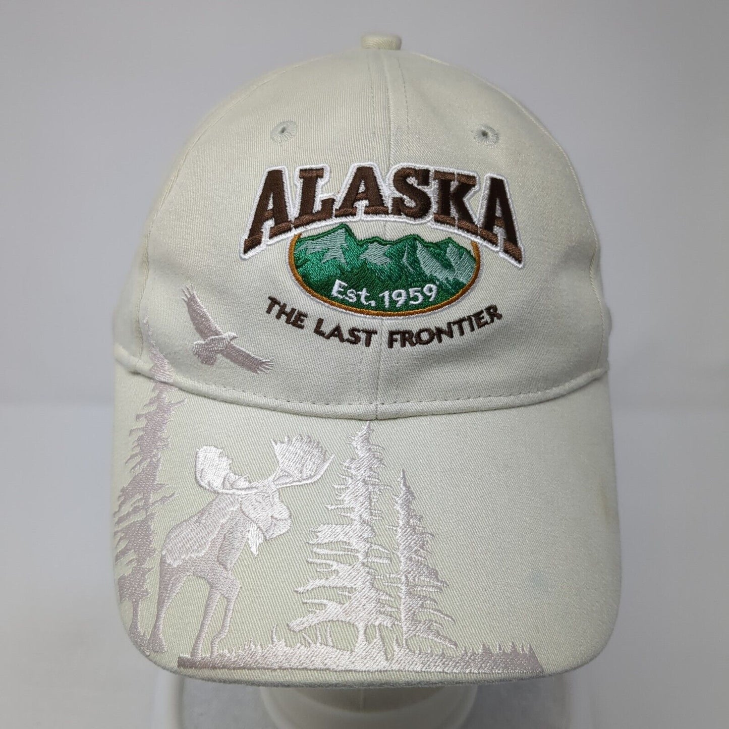 Alaska The Last Frontier Slideback Hat Tan One Size Embroidered 6 Panel