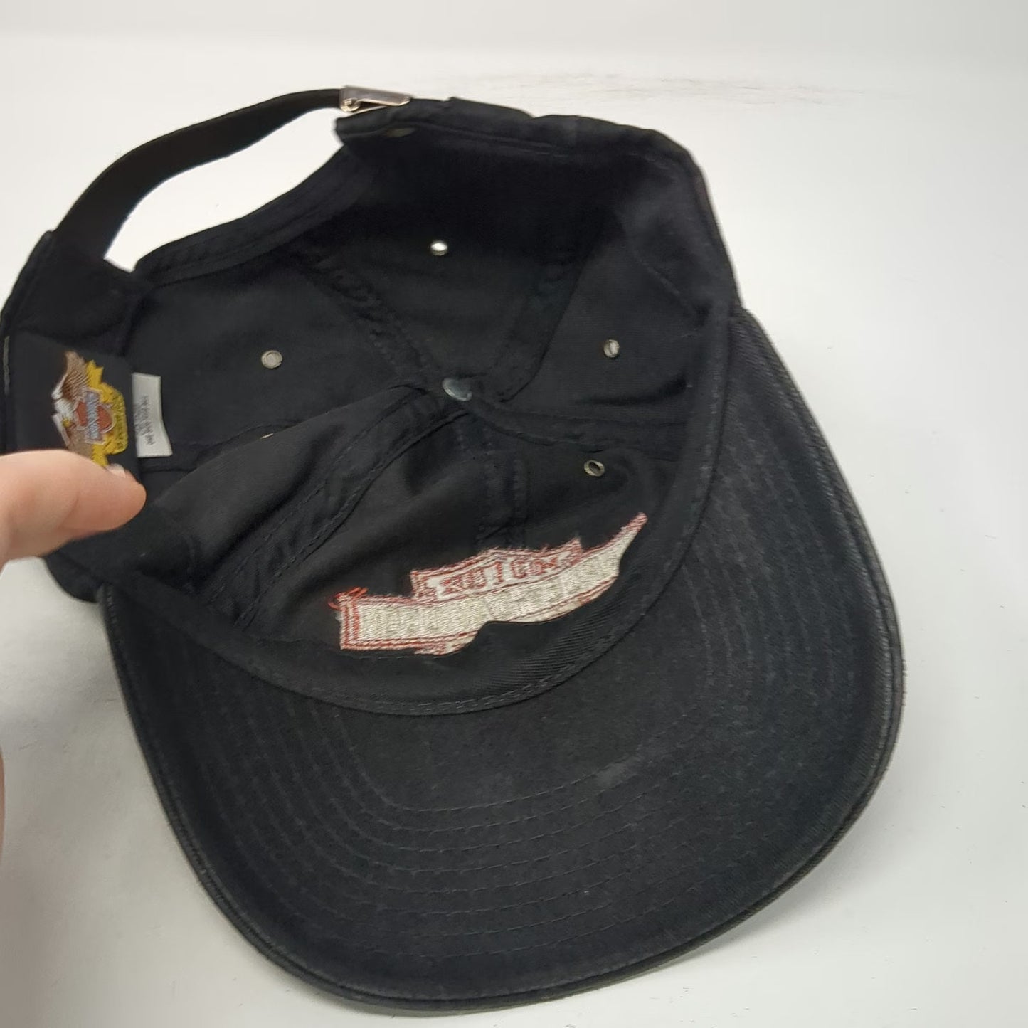 Harley-Davidson Baseball Cap Black One Size Strapback Leather Made In USA Hat