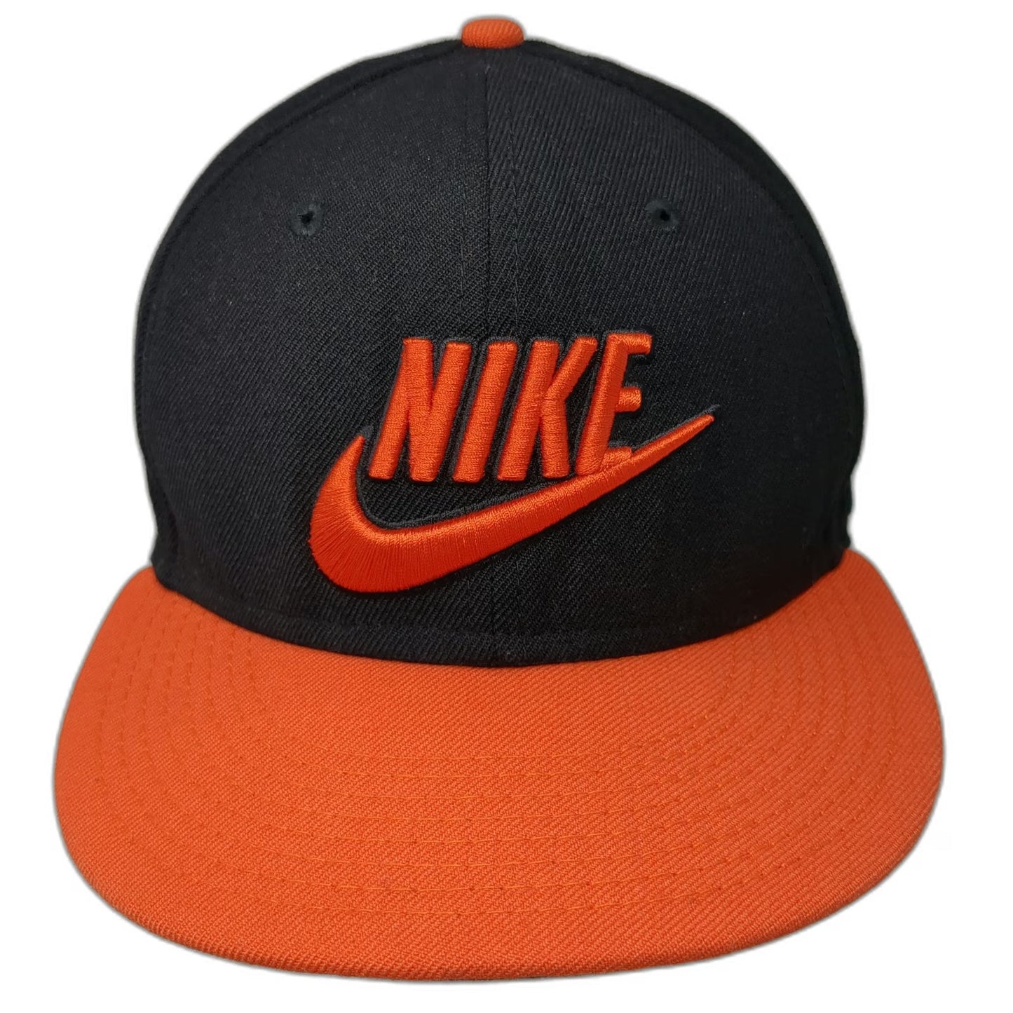 Nike Snapback Black Orange Hat One Size Flat Brim Embroidered Contrast Logo