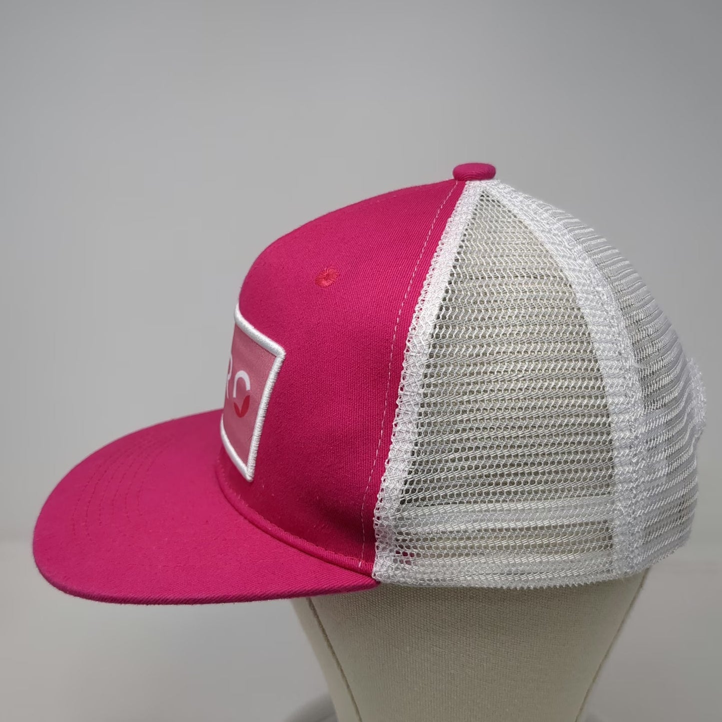 Pink Trucker Hat OS Mesh Back White Red AIRO Logo Patch Snapback Structured Hat