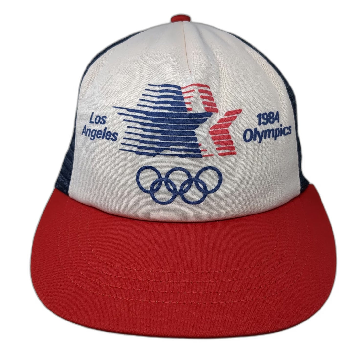 Action Headwear 1984 Los Angeles Olympics Trucker Hat White Red Blue Vintage