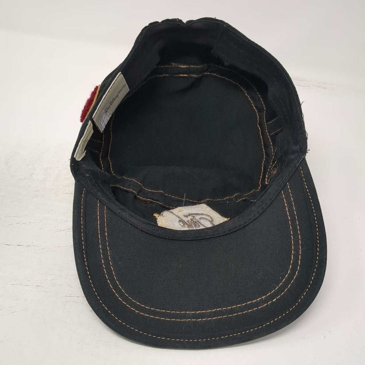 Walt Disney World Army Cap Black One Size Tinkerbell Chenille D Patch Hat Stitch