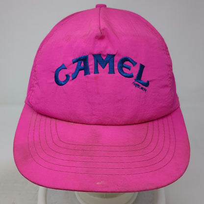 Camel Cigarettes 5 Panel Pink Blue Nylon Snapback Hat Embroidered Logo Vintage