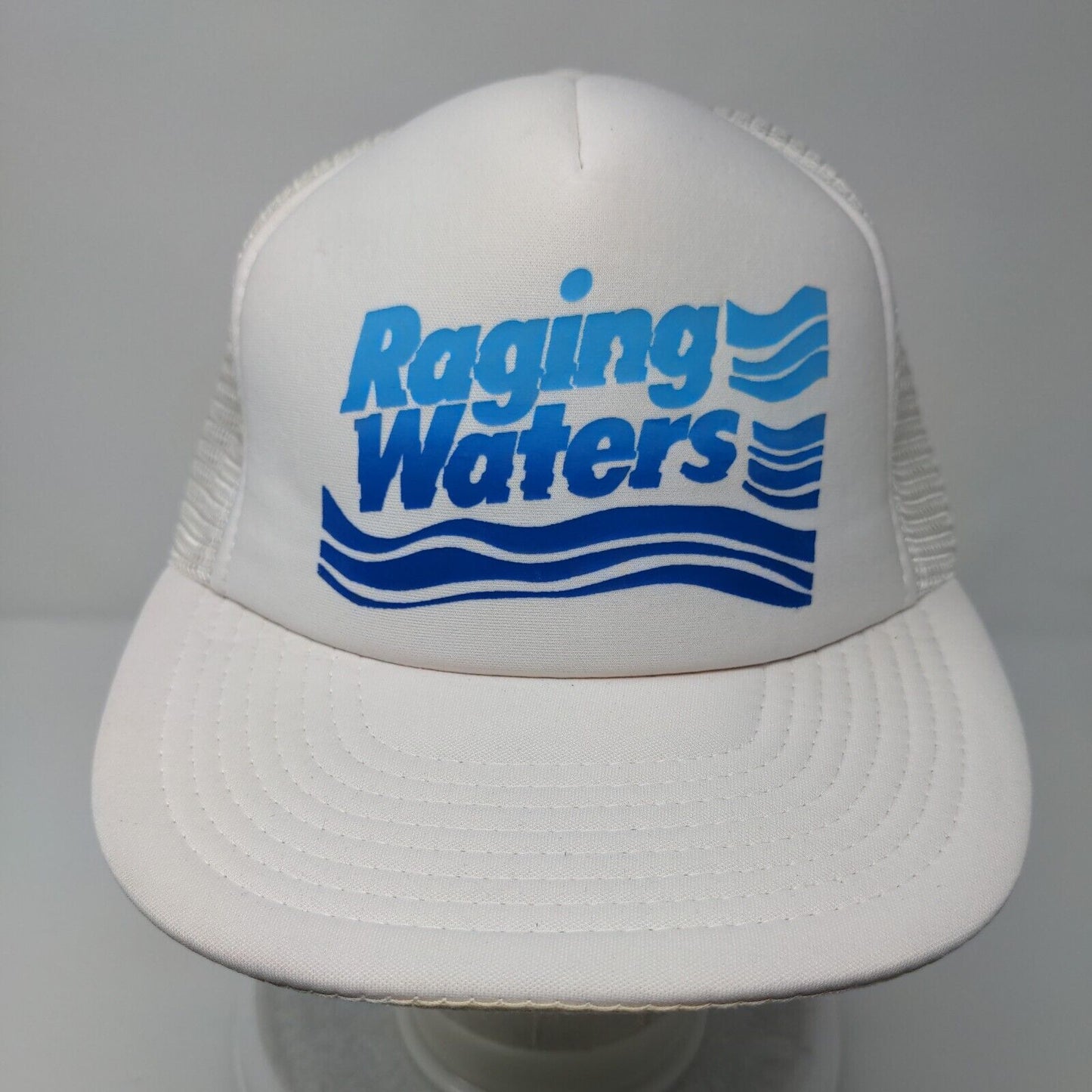 Raging Waters Snapback Trucker Hat White OSFA Adjustable Mesh Back Sportcap