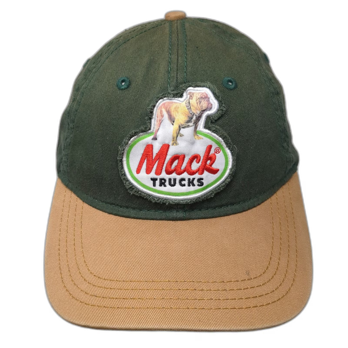 Mack Trucks Baseball Cap Green Beige One Size Bulldog Logo Patch Slideback Hat