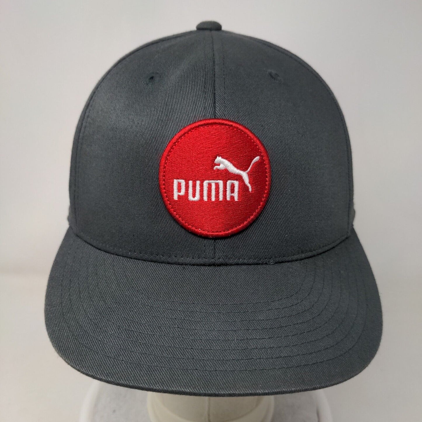 PUMA 210 Fitted Hat Gray L/XL Patch Logo Vented Holes Flexfit 6 Panel