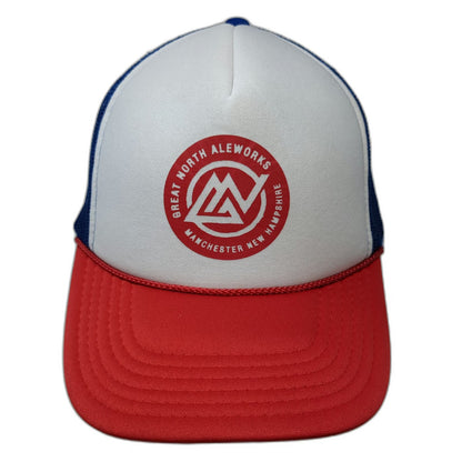 Otto Trucker Hat White Red Blue One Size Great North Aleworks Manchester NH Mesh
