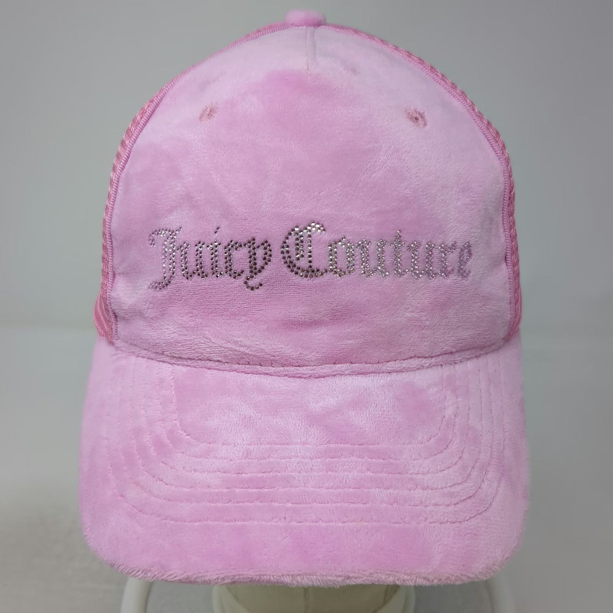 Juicy Couture Trucker Hat Pink One Size Rhinestone Velour Mesh Snapback Hat