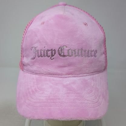 Juicy Couture Trucker Hat Pink One Size Rhinestone Velour Mesh Snapback Hat