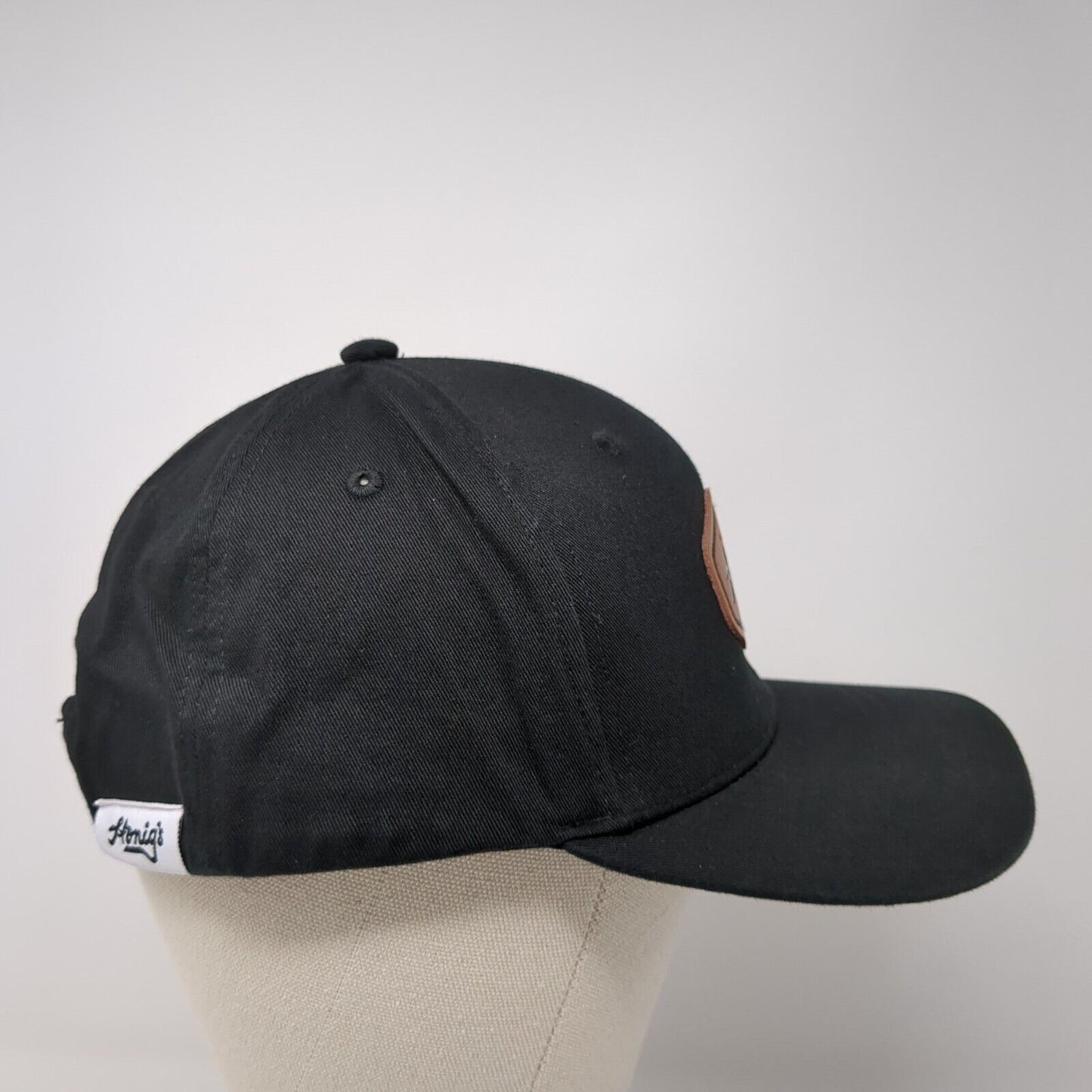 Honig's Leather Patch Snapback Hat Black One Size Adjustable 6 Panel