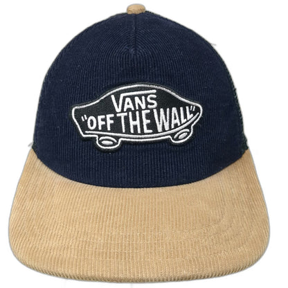 Vans Trucker Hat One Size Blue Beige Corduroy Snapback Mesh Back Skateboard Logo