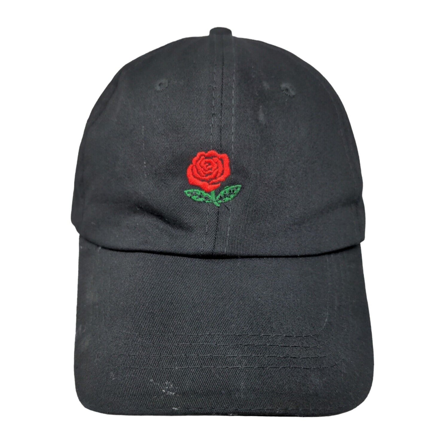 Rose Slideback Hat Black One Size Embroidered Adjustable 6 Panel