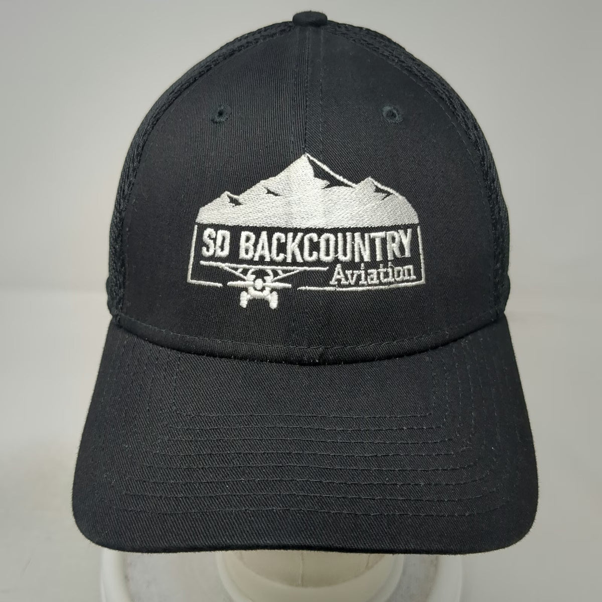 New Era Baseball Cap Black XL SD Backcountry Aviation Mountain Mesh Fitted Hat
