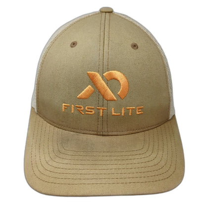 First Lite Trucker Hat Beige One Size Snapback Mesh Embroidered Hunting Logo