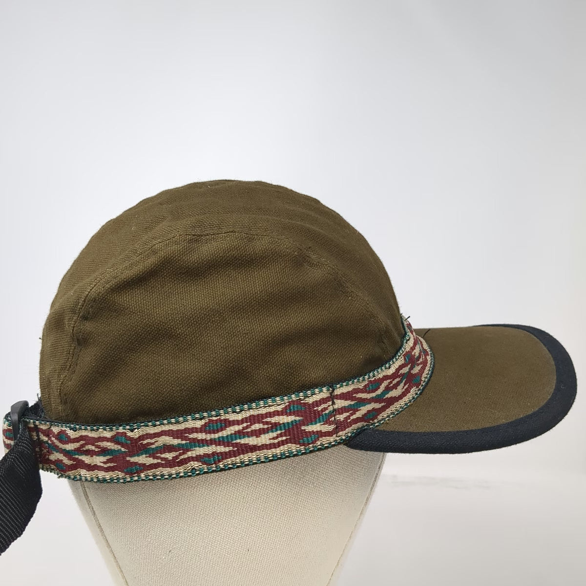 KAVU Baseball Cap Brown S Woven Strap Cotton Made in USA 5 Panel Slideback Hat