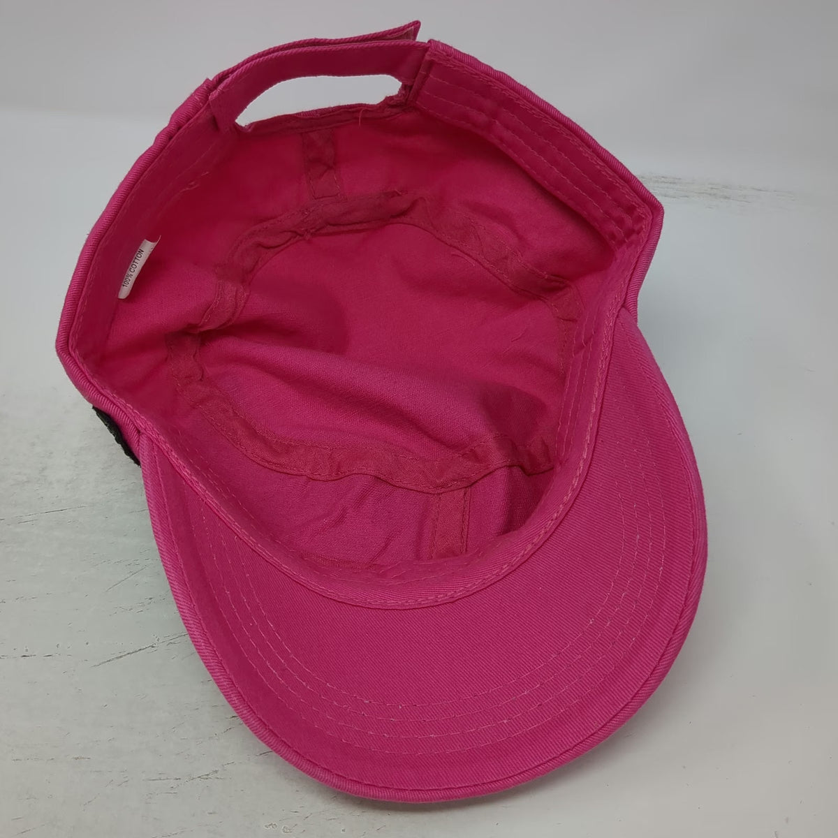 Pink Army Cap One Size Rhinestone Fleur-de-lis Cotton Strapback Hat Bling Gems