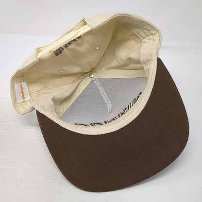 Dunkin' 5 Panel Hat Beige One Size Snapback Upside Down Logo Brown Brim Est 1950