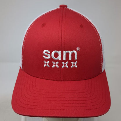 Yupoong Trucker Hat Red One Size Mesh Back Snapback Embroidered Sam Logo Cap