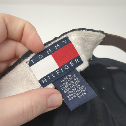 Hilfiger Spell Out Slideback Hat Black One Size Adjustable Leather Strap