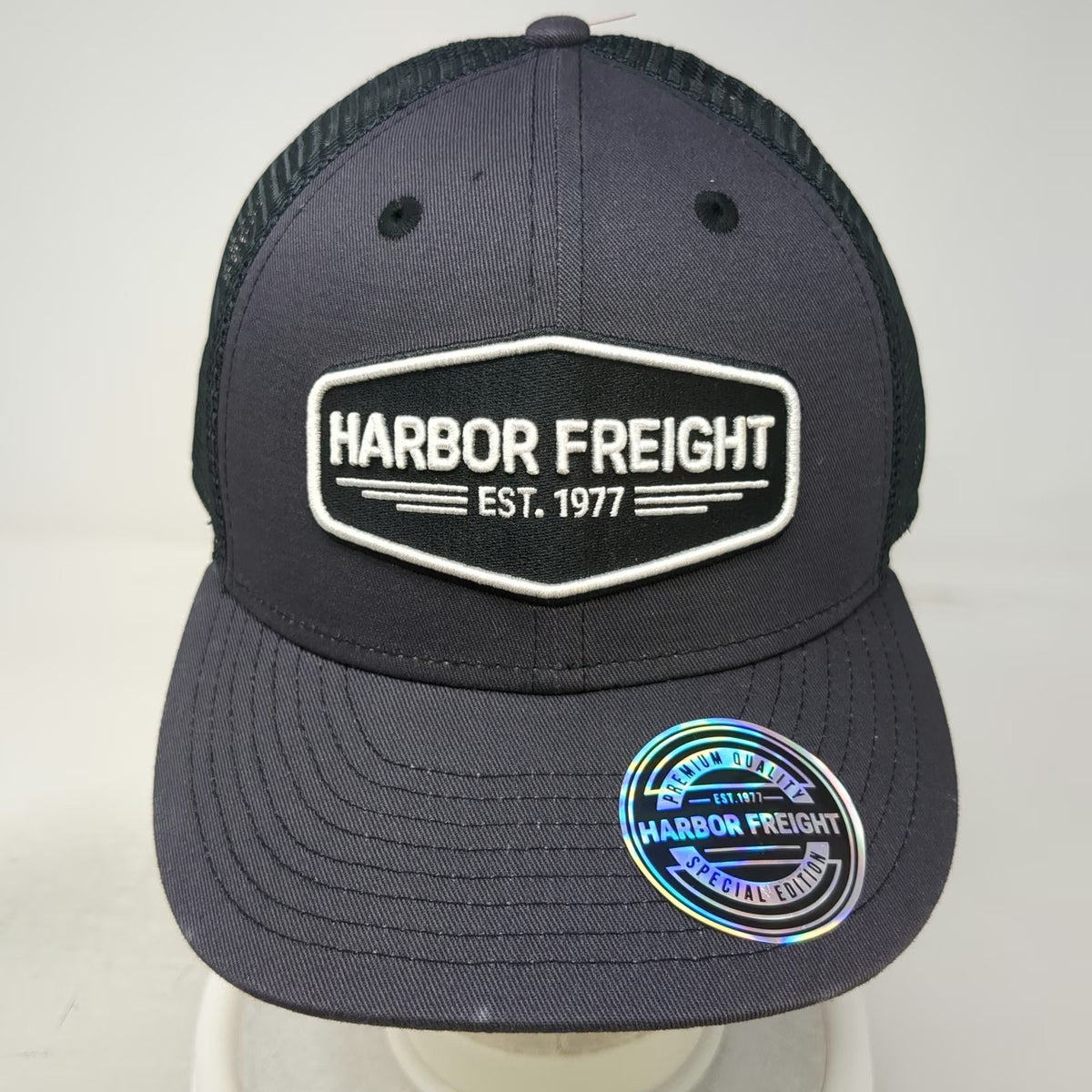 Harbor Freight Trucker Hat Gray One Size Mesh Back Snapback HFT Logo Patch Work