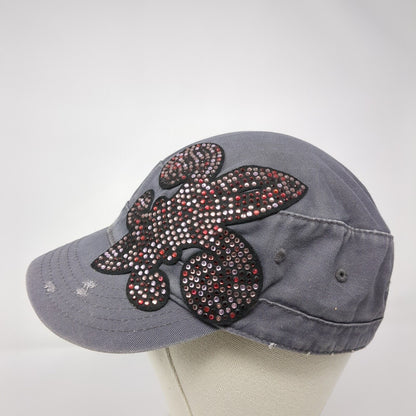 Fleur De Lis Bling Strapback Cadet Army Hat Gray One Size Rhinestone HG