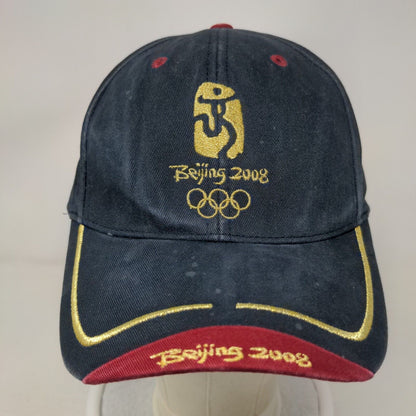 2008 Beijing Olympics Slideback Hat Blue Red Embroidered Logo OSFA Cotton