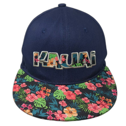Hawaiian Headwear Snapback Hat Blue One Size Floral Brim Kauai 808 Embroidery