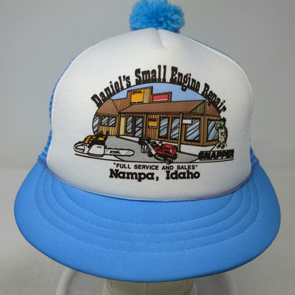 Ad Wear Trucker Hat Blue OS Pom-Pom Daniels Small Engine Repair Nampa ID Vintage