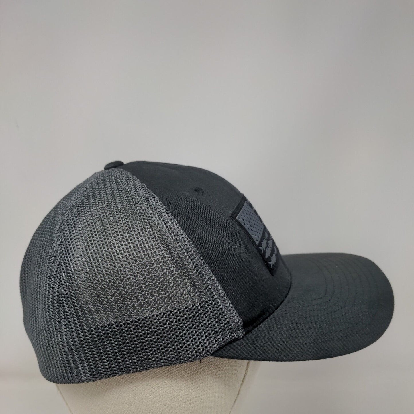 USA Flag Fish Unisex Fitted Trucker Hat Gray L/XL Mesh Back Columbia PFG